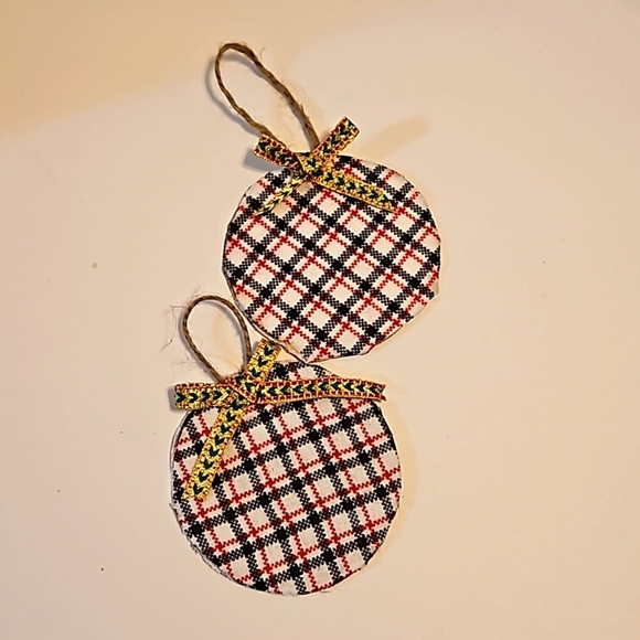 Hand Crafted Upcycled farmhouse decor Christmas hanging ornaments plaid fabric - Picture 8 of 17